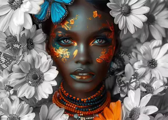 Black Woman Abstract Floral Portrait Canvas Print | Colorful Wall Art for Living Room