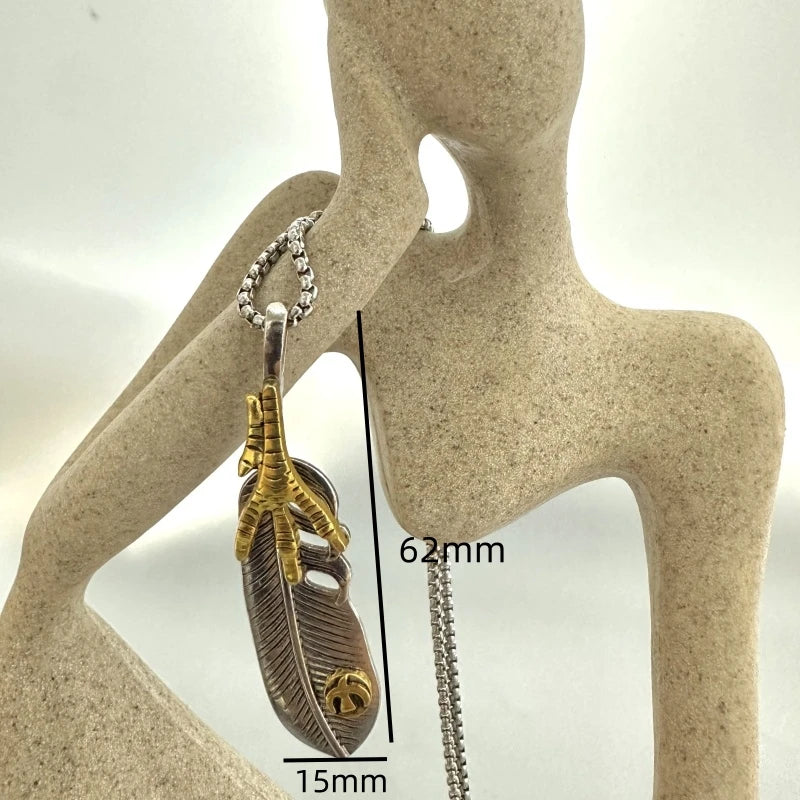 FBA Feather Print Stainless Steel Pendant Necklace | Street Style Jewelry