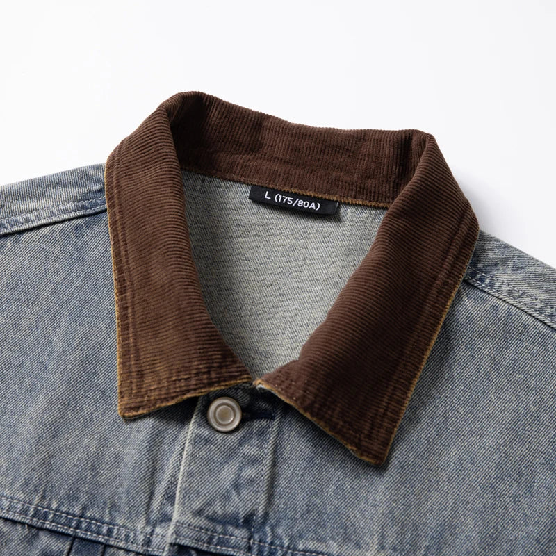 Men's American Retro Loose Lapel Denim Jacket – Workwear Motorcycle Coat | Retro Blue & Sky Blue | M–XXXL | FBA Vibes