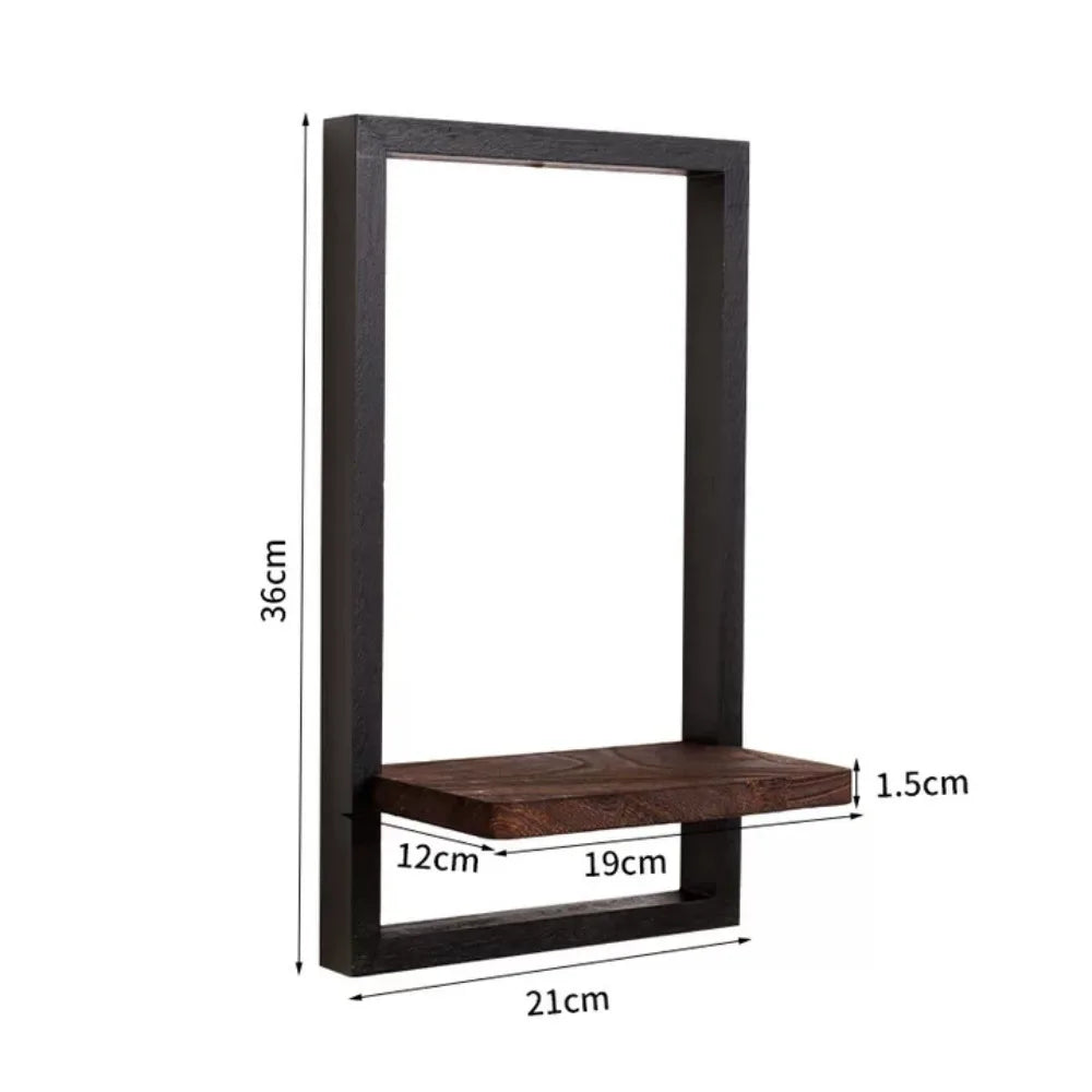 Black Frame Wooden Floating Wall Shelf | Rectangle Display Rack for Candles, Plants & Photos