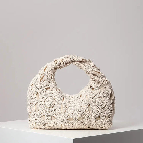 Boho Wicker Woven Beach Handbag for Women – Handmade Vacation Tote Bag