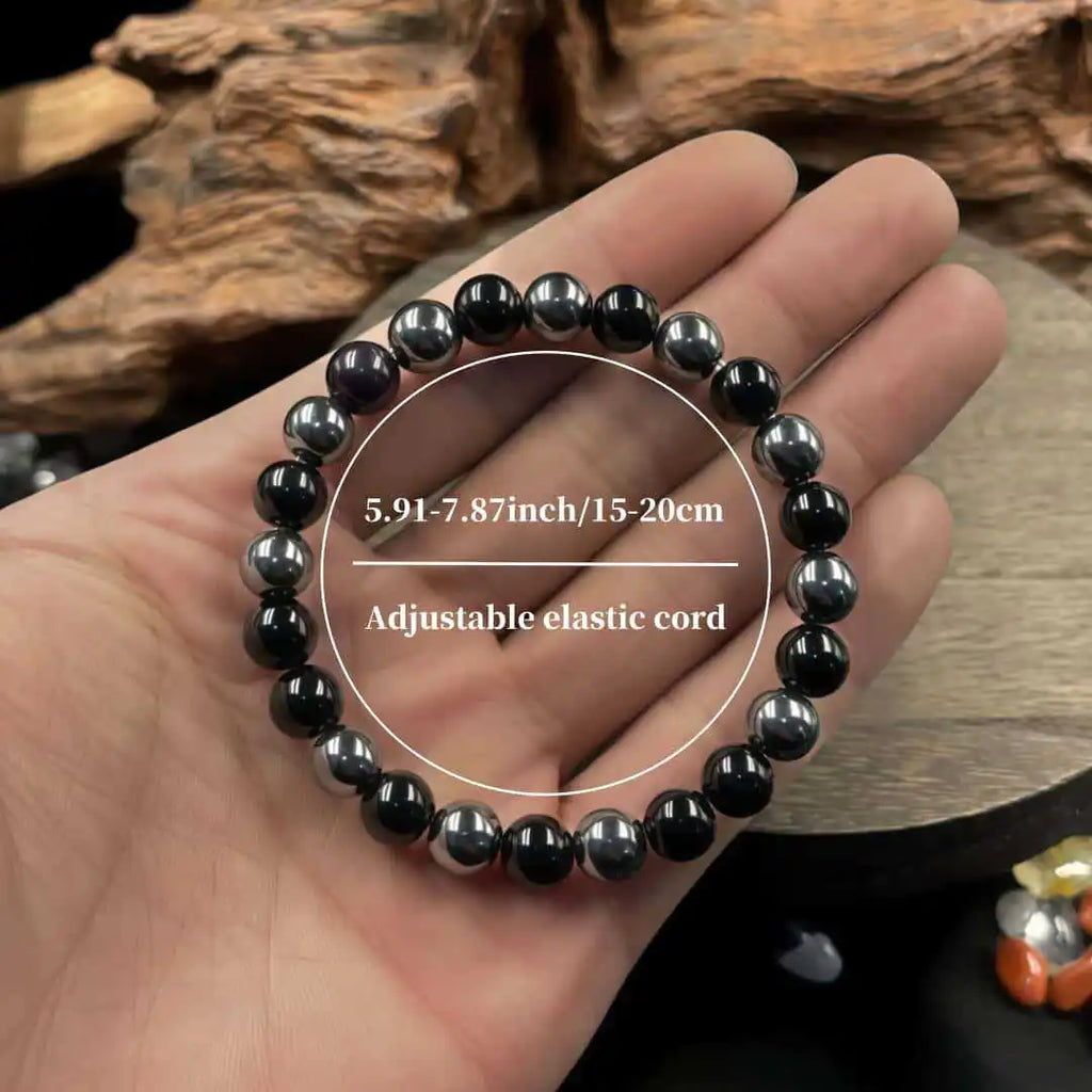 FBA Obsidian Hematite Beaded Memory Bracelet | Natural Stone Jewelry Gift