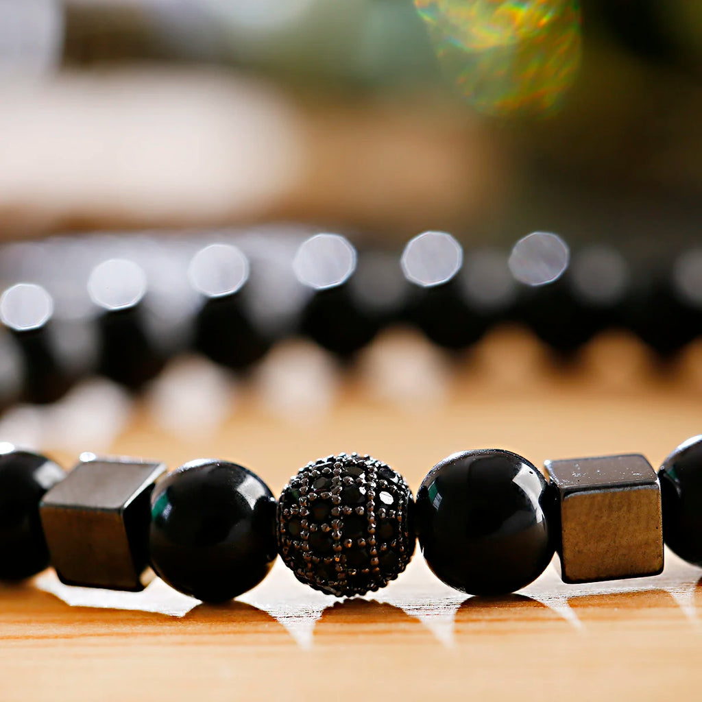 FBA Natural Stone Matte Black Beaded Bracelet | Yoga Jewelry for Men & Women