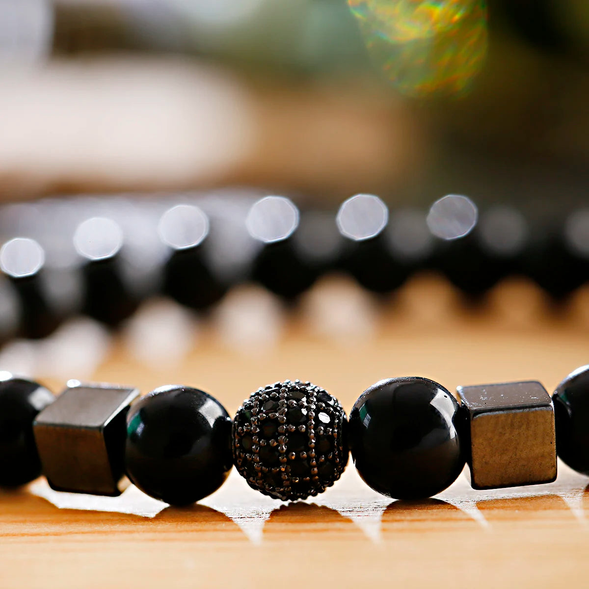 FBA Natural Stone Matte Black Beaded Bracelet | Yoga Jewelry for Men & Women