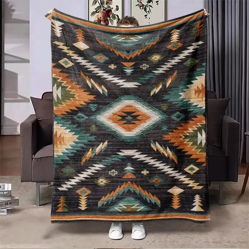 Persian Kilim Tribal Patchwork Flannel Throw Blanket – 5 Colors | FBA Vibes