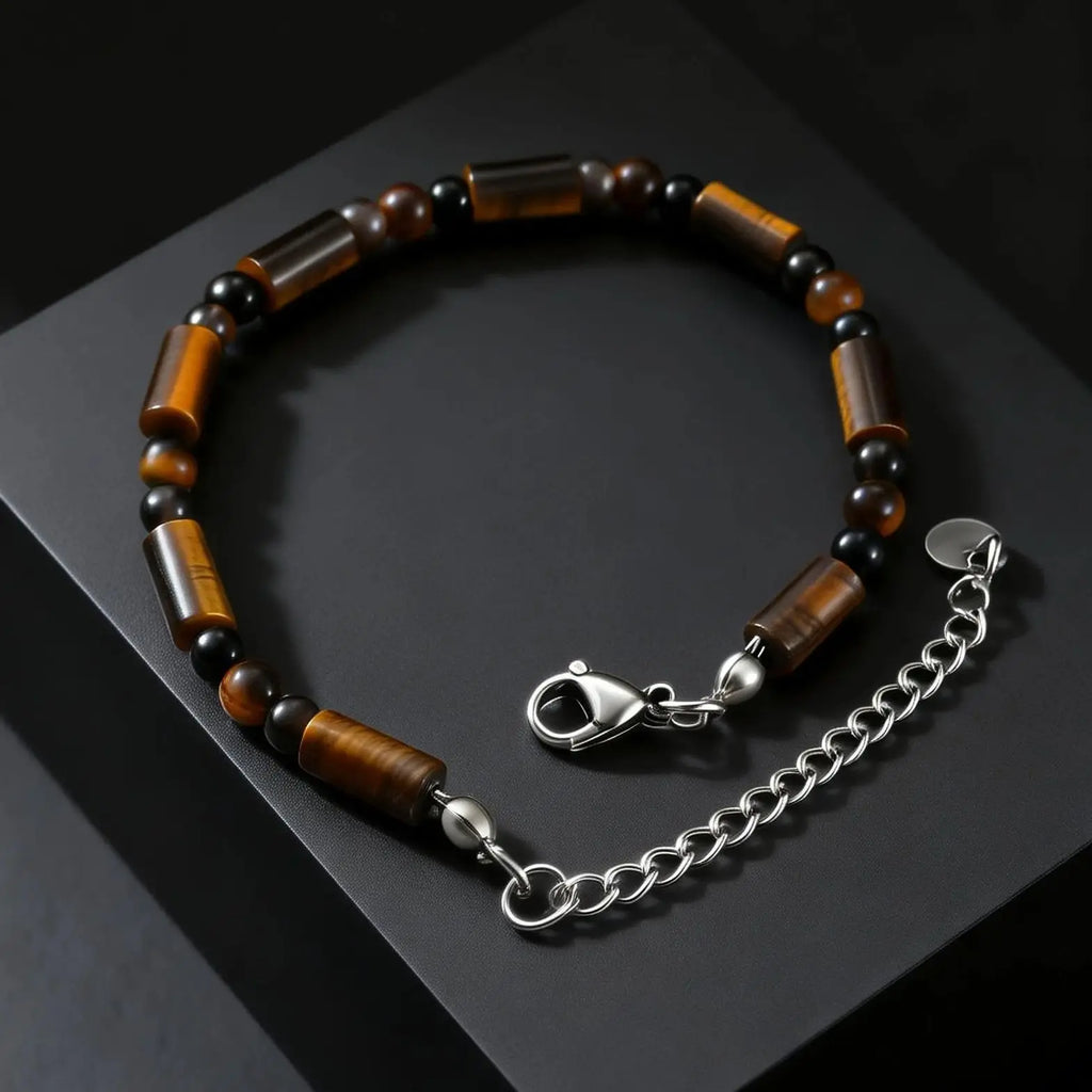 FBA Natural Stone Agate Tiger Eye Bracelet | Stainless Steel Jewelry Gift