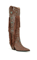 Women's Crystal Tassel Rivet Over-the-Knee Boot with Stiletto Heel