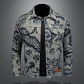 Men's Retro Jacquard Denim Jacket – Hip Hop Cowboy Streetwear Coat | Dark Grey | M–4XL | FBA Vibes