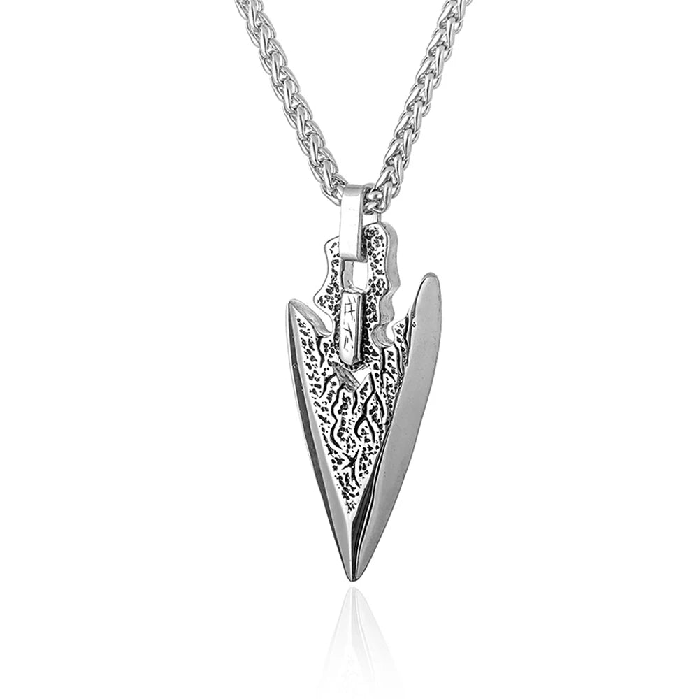 FBA Men's Native Spearhead Arrowhead Pendant Necklace | Stainless Steel Amulet
