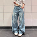Women's American Retro Letter Print High Waist Wide-Leg Jeans – Loose Slimming Denim Pants | Blue | S–XXXL | FBA Vibes