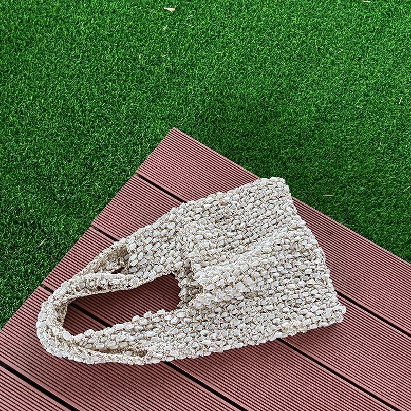 Handmade Plush Knitted Hollow Weave Tote Bag – Korean Style Casual Shoulder Bag for Women & Teens