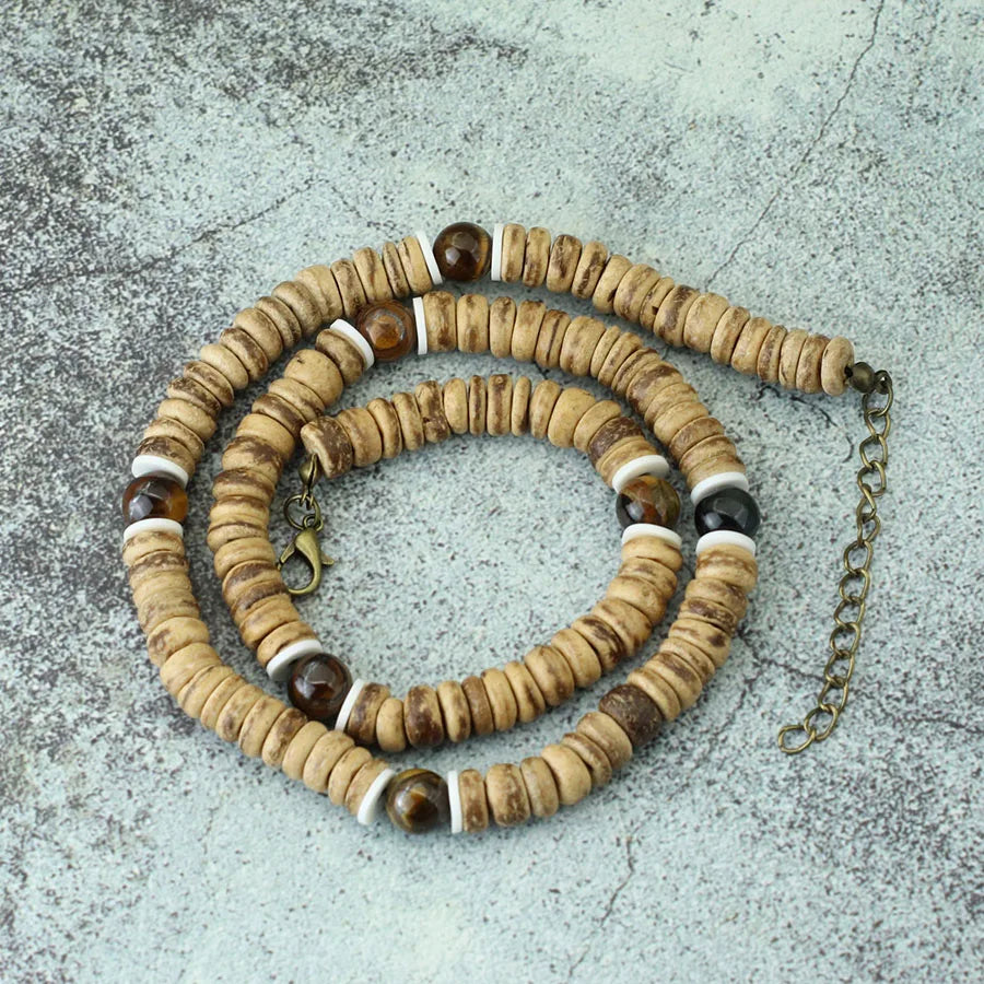 FBA Handmade Coconut Wood Healing Stone Choker | Men's Jewelry