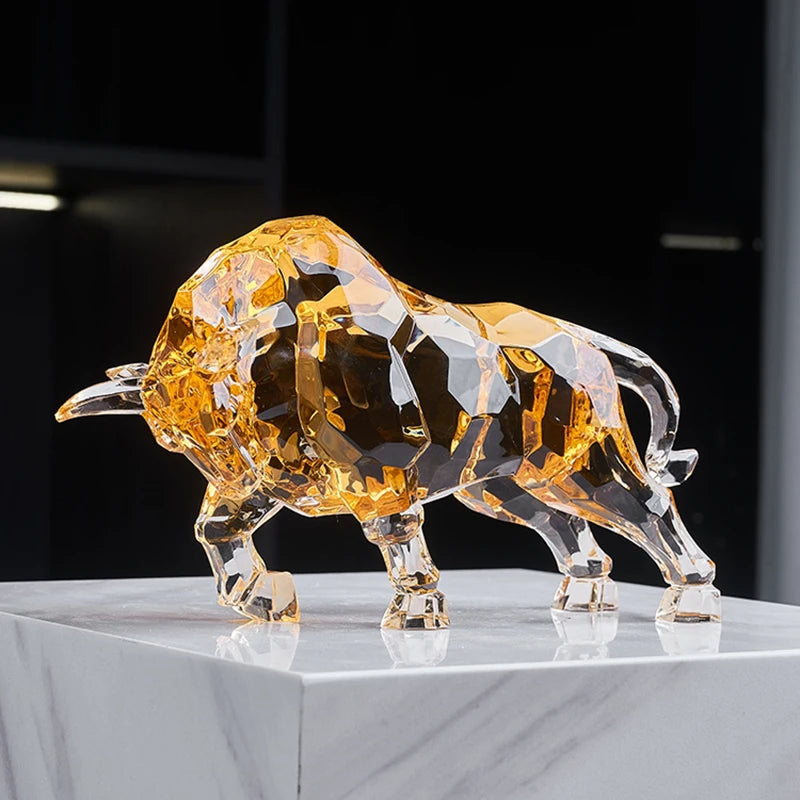 Acrylic Crystal Ox Sculpture | Nordic Luxury Transparent Statue for Living Room, Office & Wine Cabinet Decor