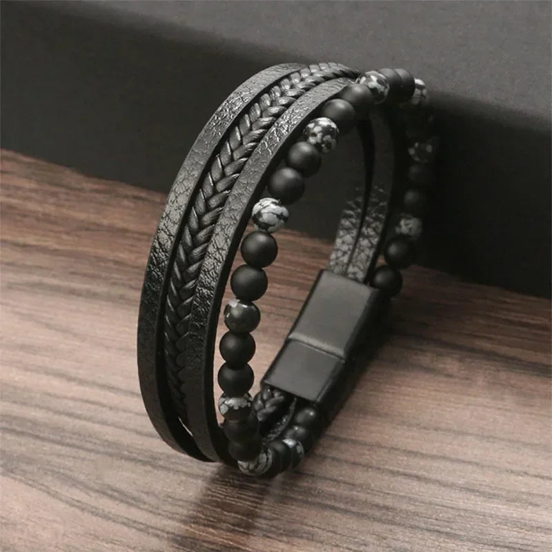 FBA Men's Tiger Eye Multilayer Leather Bracelet | Classic Fashion Jewelry