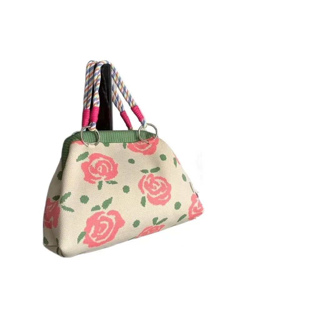 Portable Knitted Canvas Tote Bag – Reusable Large Capacity Woven Shopping Bucket Bag