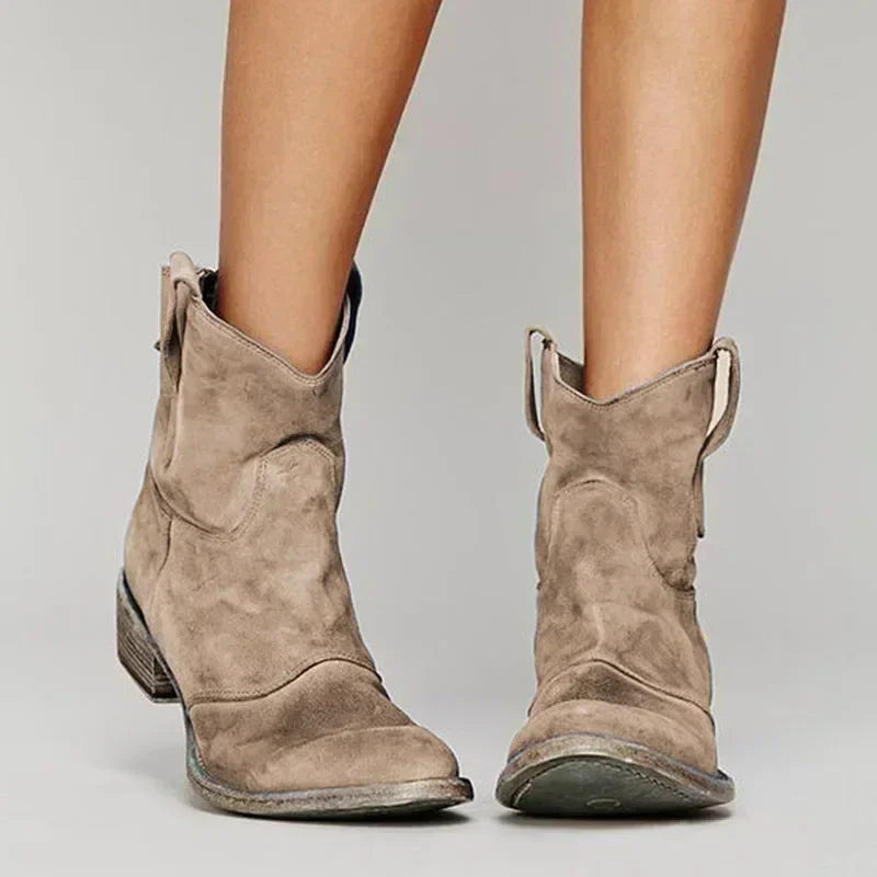 Women's Vintage Western Pointed Toe Slip-On Ankle Bootie | FBA Vibes