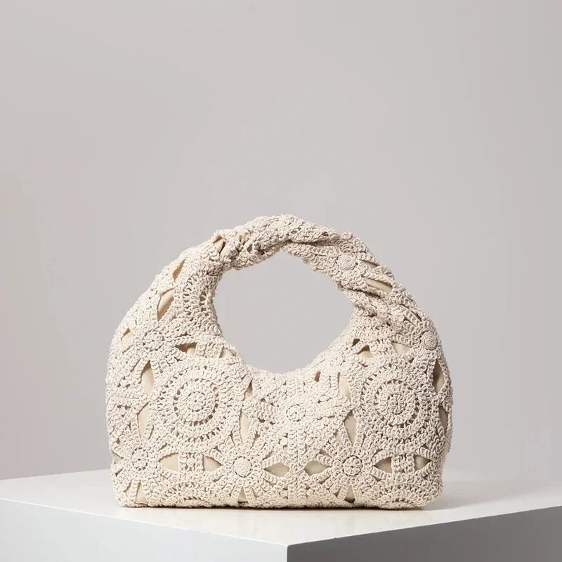Boho Wicker Woven Beach Handbag for Women – Handmade Vacation Tote Bag