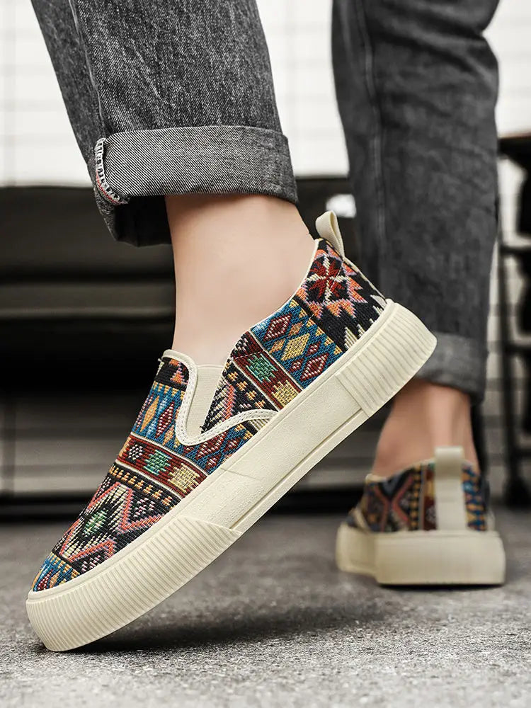 FBA Men's Canvas Printing Thick Platform Retro Sneakers | Elegant Breathable Casual Shoes