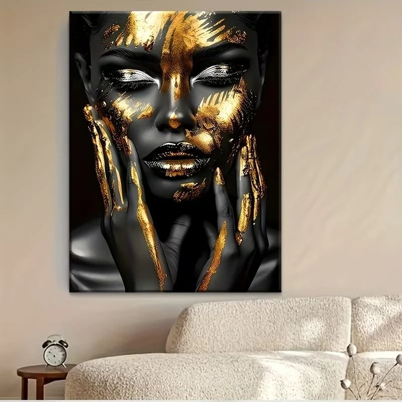 Black & Gold Abstract African Woman Canvas Print | Portrait Wall Art