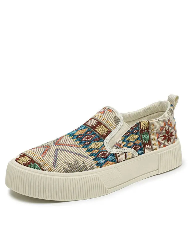 FBA Men's Canvas Printing Thick Platform Retro Sneakers | Elegant Breathable Casual Shoes