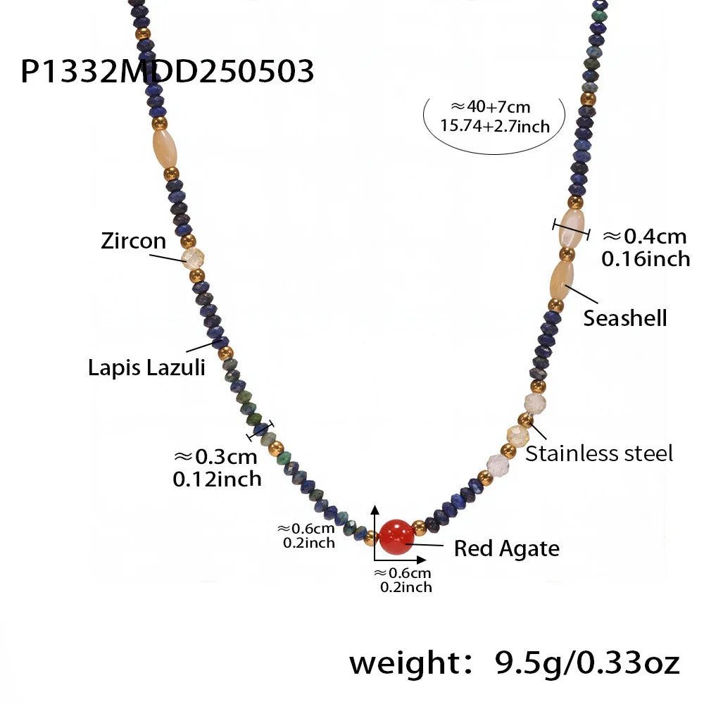 FBA Women's Ethnic Natural Stone Necklace | Stainless Steel Luxury Jewelry