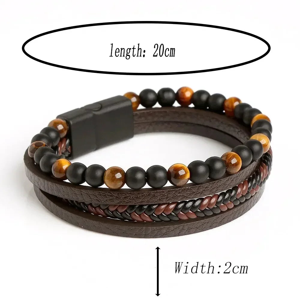 FBA Men's Tiger Eye Multilayer Leather Bracelet | Classic Fashion Jewelry