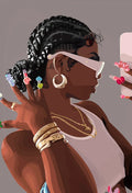 Hip Hop Black Girl Gold Jewelry Canvas Print | Afro Wall Art | FBA Vibes