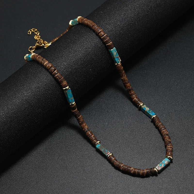 FBA Men's Wood Bead Natural Stone Necklace | Retro Summer Jewelry
