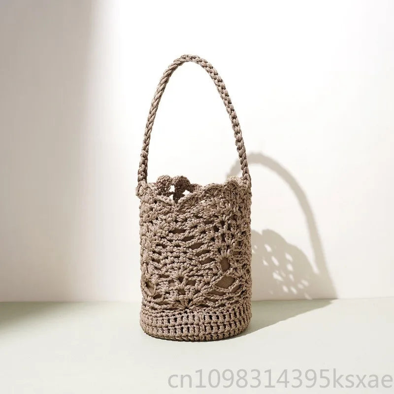 Women's Mini Woven Cutout Bucket Crossbody Bag – Boho Beach Summer Vacation Shoulder Purse