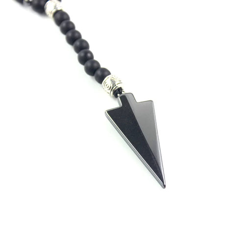 FBA Arrow Necklace Matte Black Agate Hematite Beaded | Minimalist Unisex Jewelry