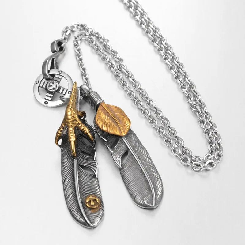 FBA Hip Hop Feather Pendant Necklace Set | Punk Chain Jewelry