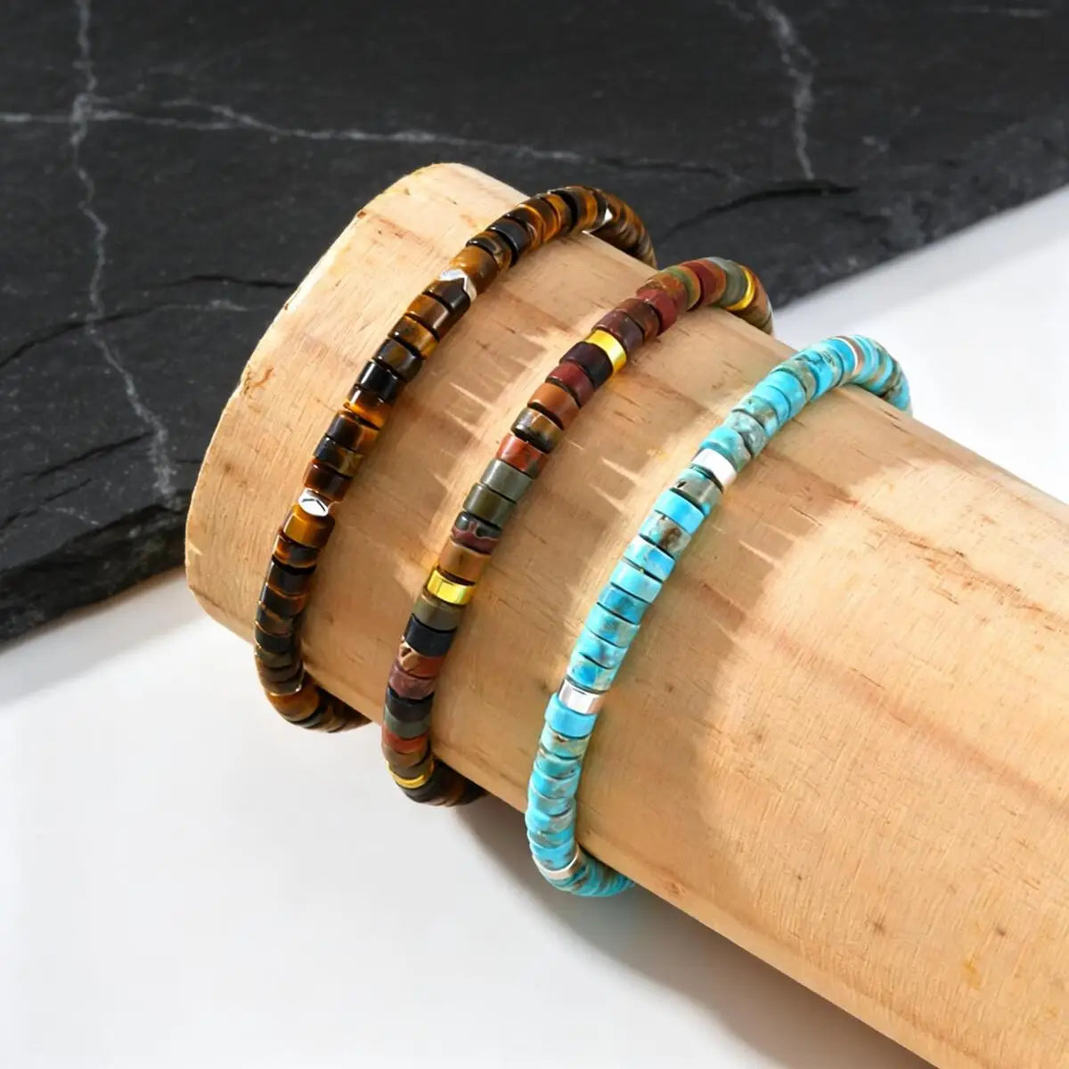 FBA Natural Blue Beaded Boho Bracelet for Men | Handmade Jewelry
