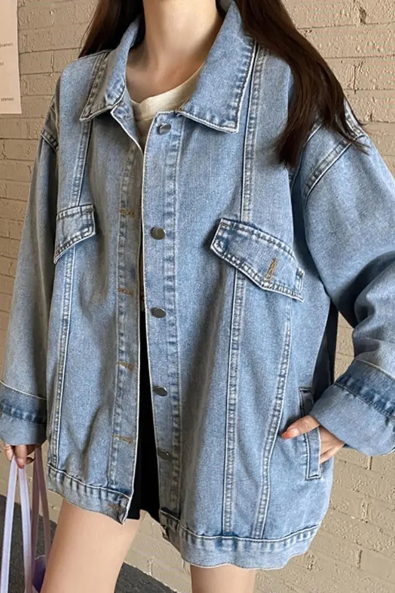 Women's Harajuku Loose Denim Jacket – Streetwear Style | Blue & Black | S–XXL | FBA Vibes