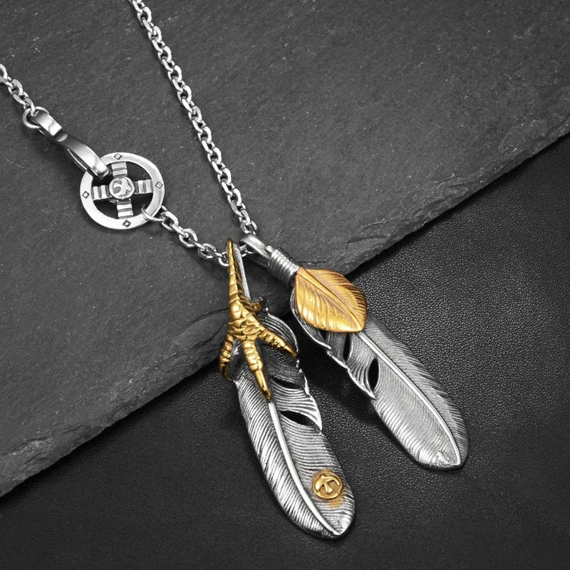 FBA Hip Hop Feather Pendant Necklace Set | Punk Chain Jewelry