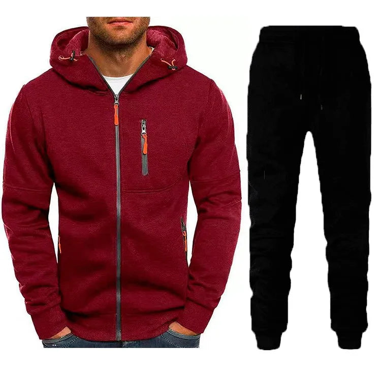 Men's 2-Piece Zip-Up Hoodie & Jogger Tracksuit Set – Fleece Sportswear Running Training Sweatsuit | Multiple Colors | S–3XL | FBA Vibes