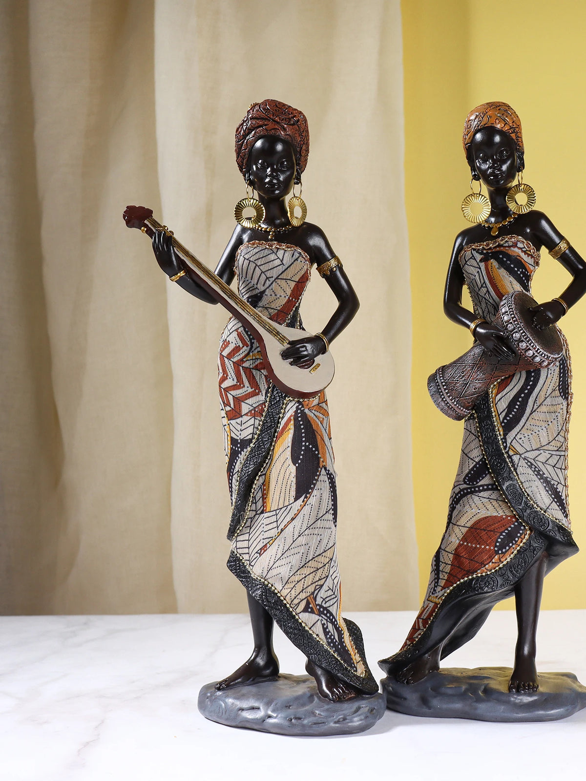 African Female Musician Sculpture | Resin Figurine Decorative Statue for Home & Office Decor