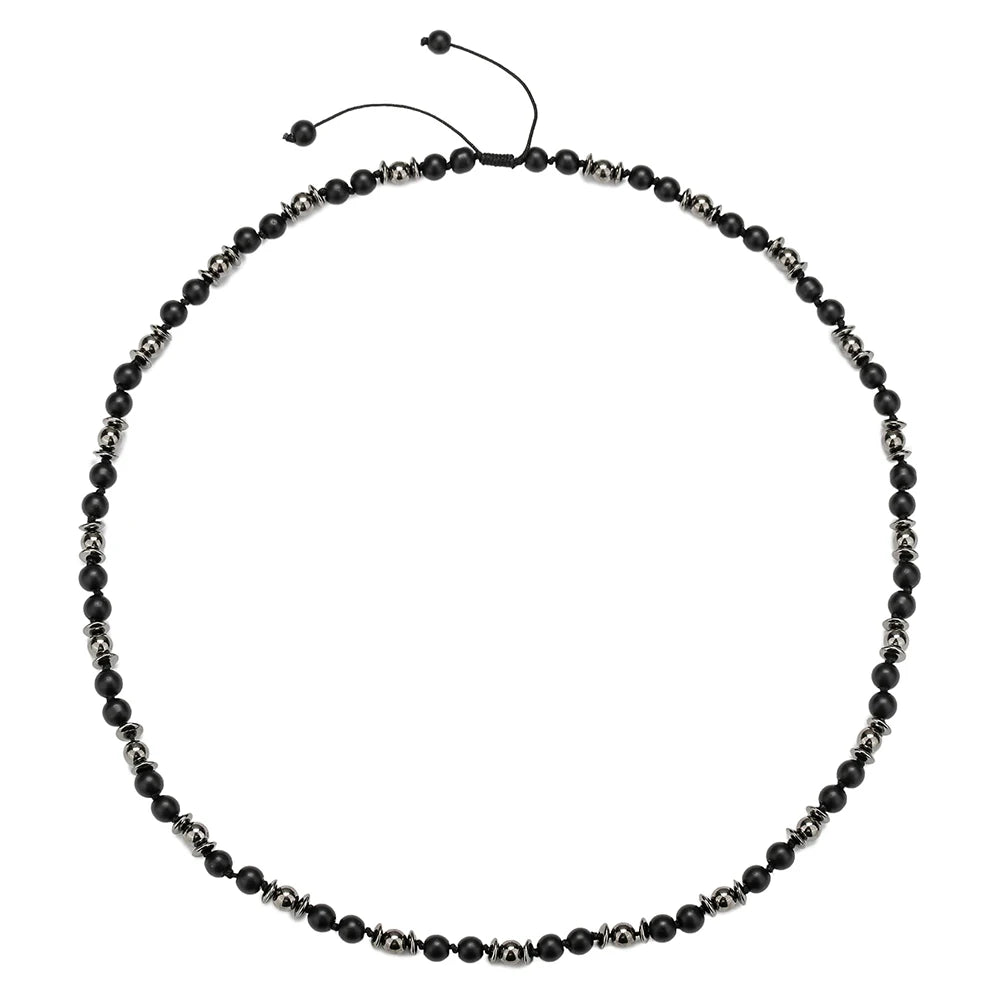 FBA Frosted Stone Hematite Beaded Pendant Necklace | Men's Ethnic Jewelry
