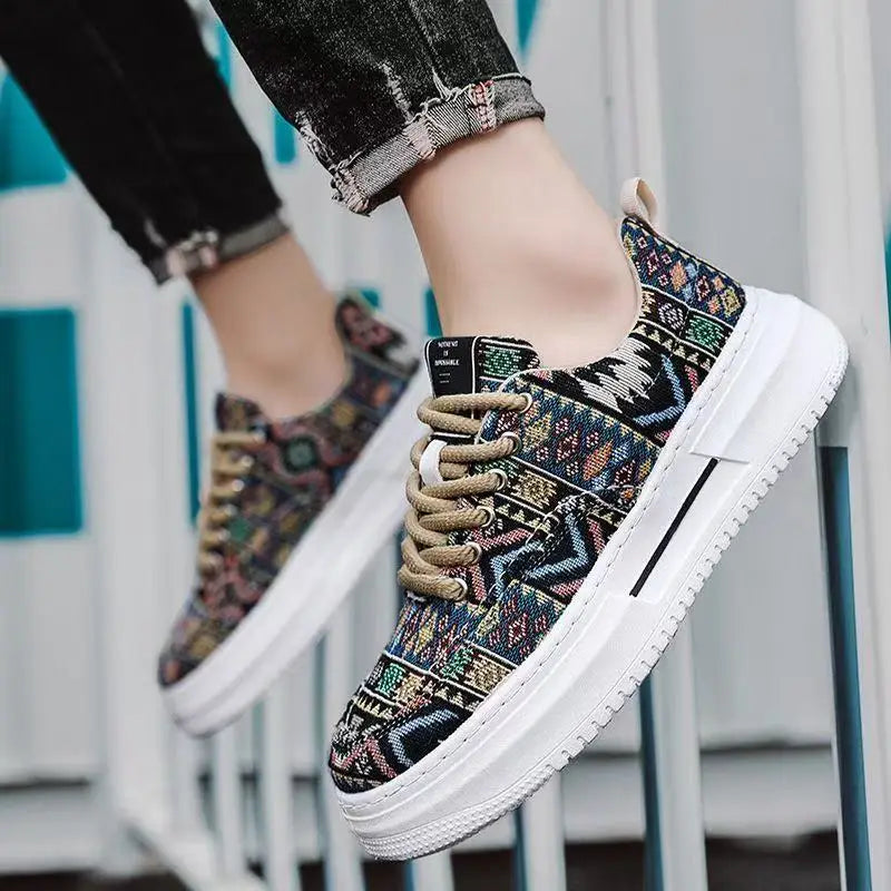 FBA Men's Ethnic Style Platform Board Shoes | Breathable Flat Sneakers