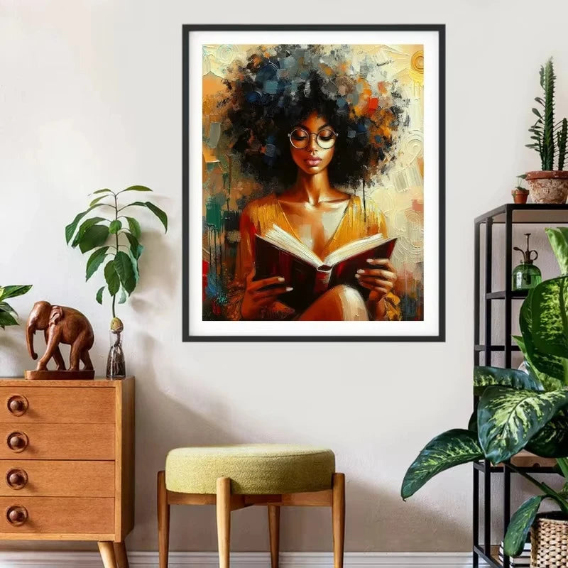 Black Woman Relaxing Canvas Print | Cool Girl Reading Book Afro Wall Art