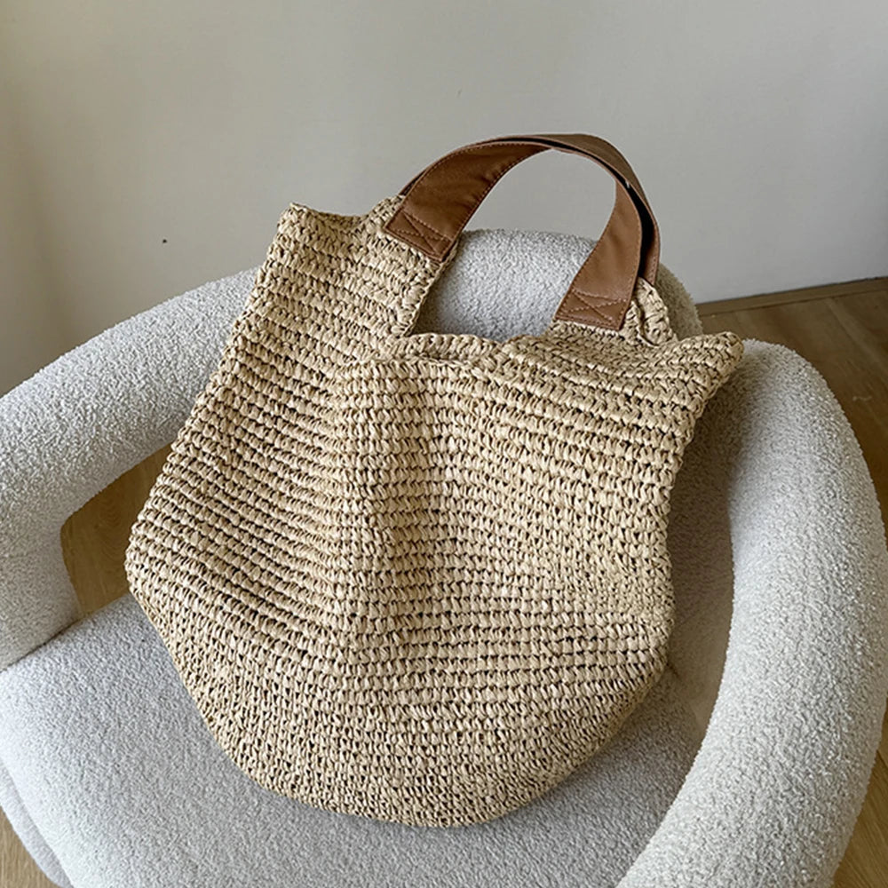 Handmade Woven Bohemian Beach Bag for Women – Large Capacity Straw Vacation Shopper Tote