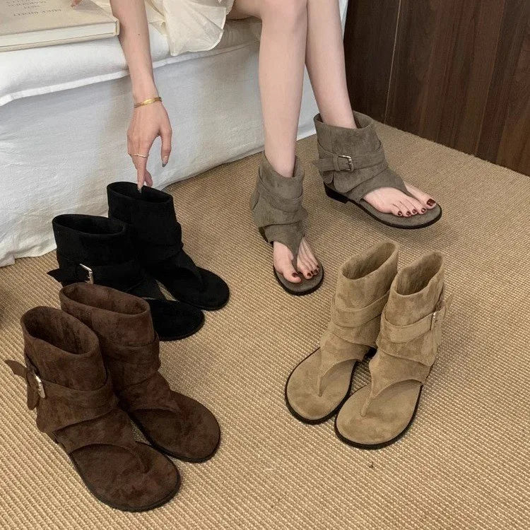 Women's Retro Open-Toe High-Top Sandal Boot with Square Heel