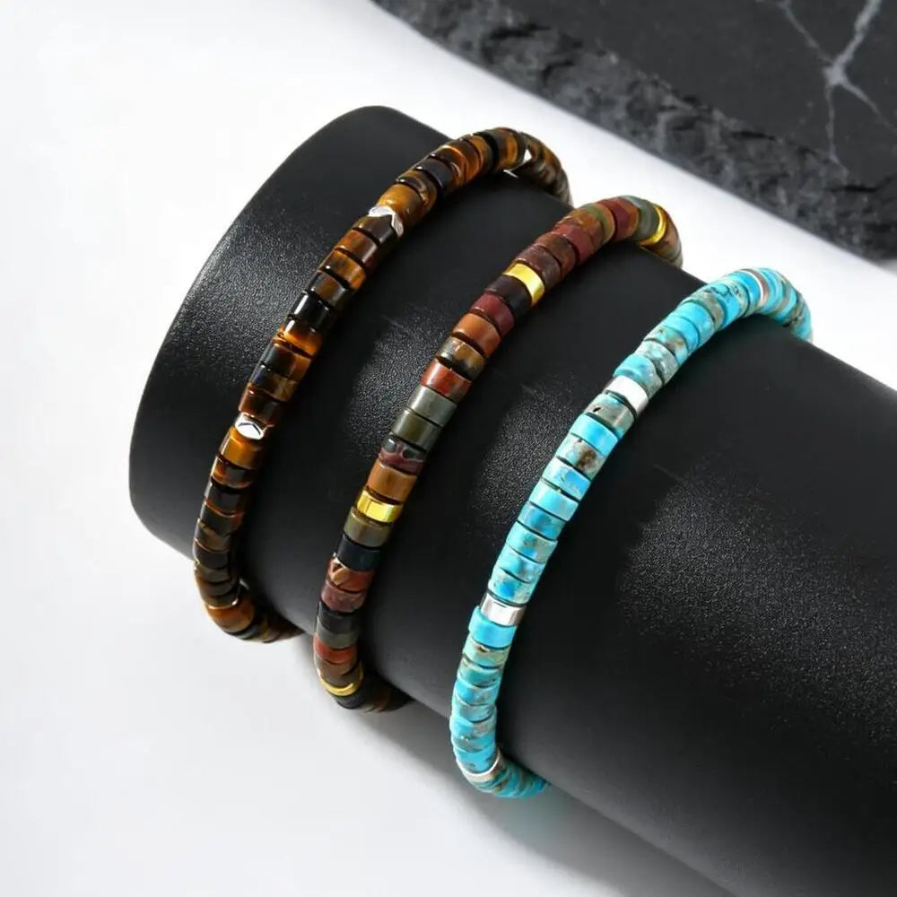 FBA Natural Blue Beaded Boho Bracelet for Men | Handmade Jewelry