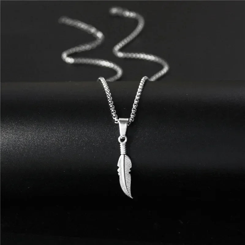 FBA Stainless Steel Feather Hip Hop Pendant Necklace | Men's Chain Jewelry