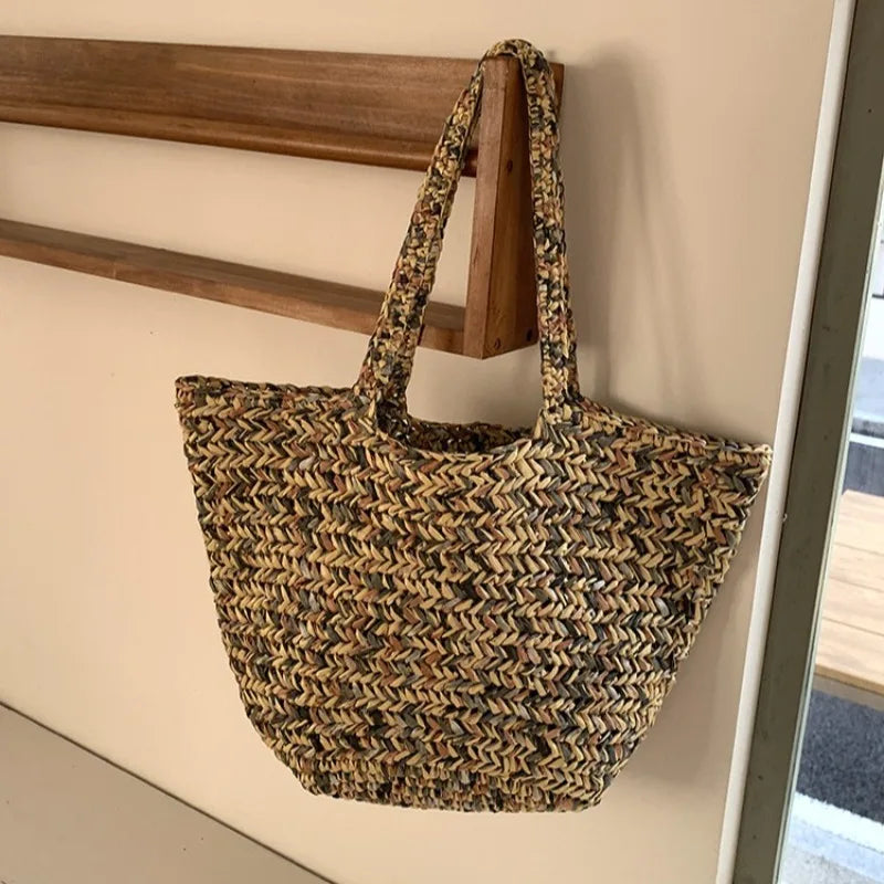 Handwoven PP Grass Straw Beach Tote Bag – Large Capacity Bohemian Travel Bag