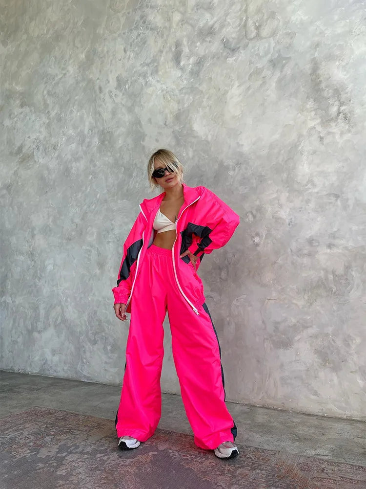 Women's Y2K 2-Piece Tracksuit Set – Zip Sweatshirt & High-Waist Jogger Pants | Streetwear Matching Set | FBA Vibes