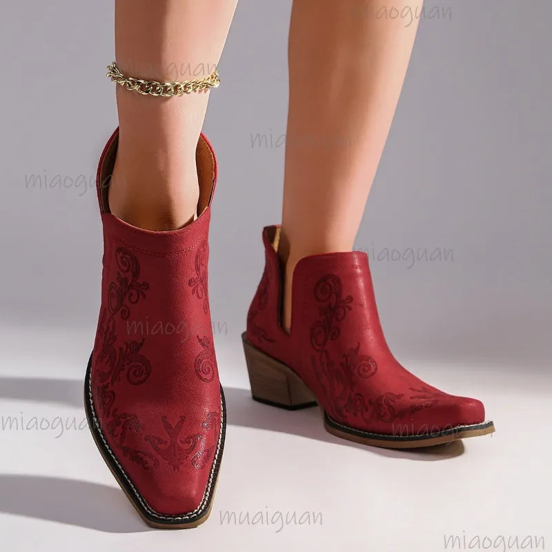 Women's Embroidered Western Cutout Ankle Bootie