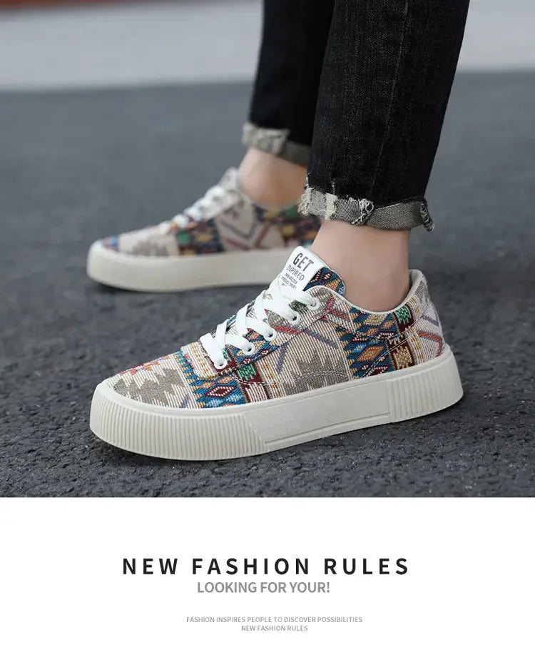 FBA Men's Retro Jacquard Low Top Trendy Shoes | National Style Korean Edition