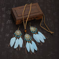 FBA Feather Necklace & Earring Set | Boho Tassel Jewelry