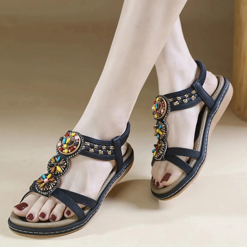 FBA Women's Soft Sole Bohemian Beach Sandals | Flat Bottom Fashion Shoes