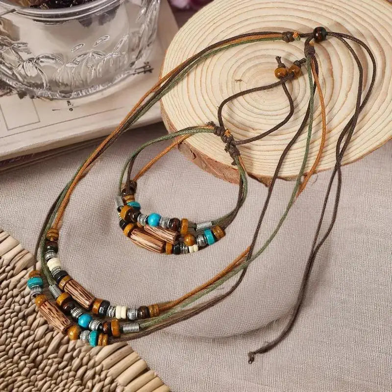 FBA Wood Bead Prayer Necklace & Bracelet Set | Boho Jewelry Gift